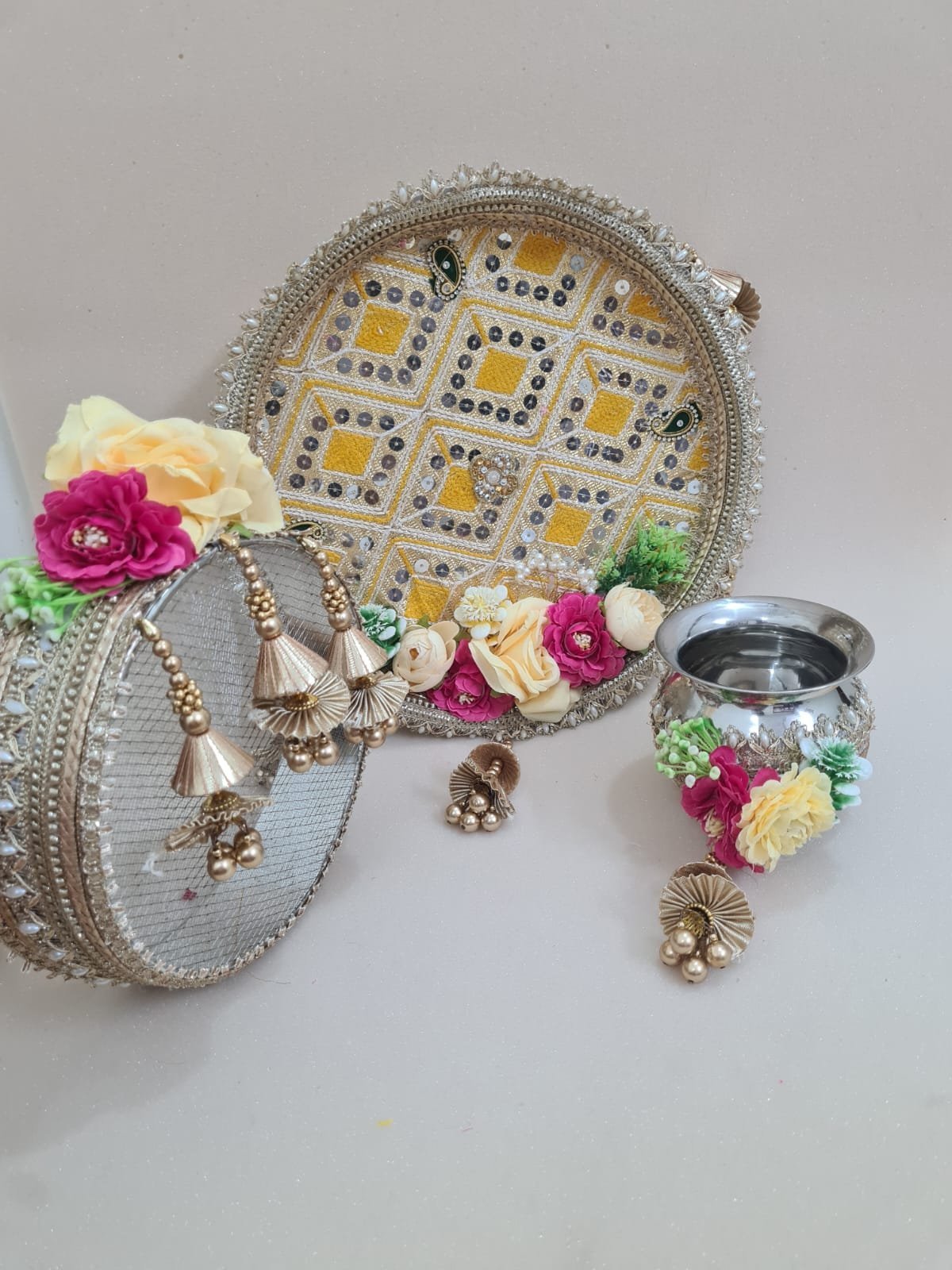Designer Karwachauth Thali 3 pcs Set