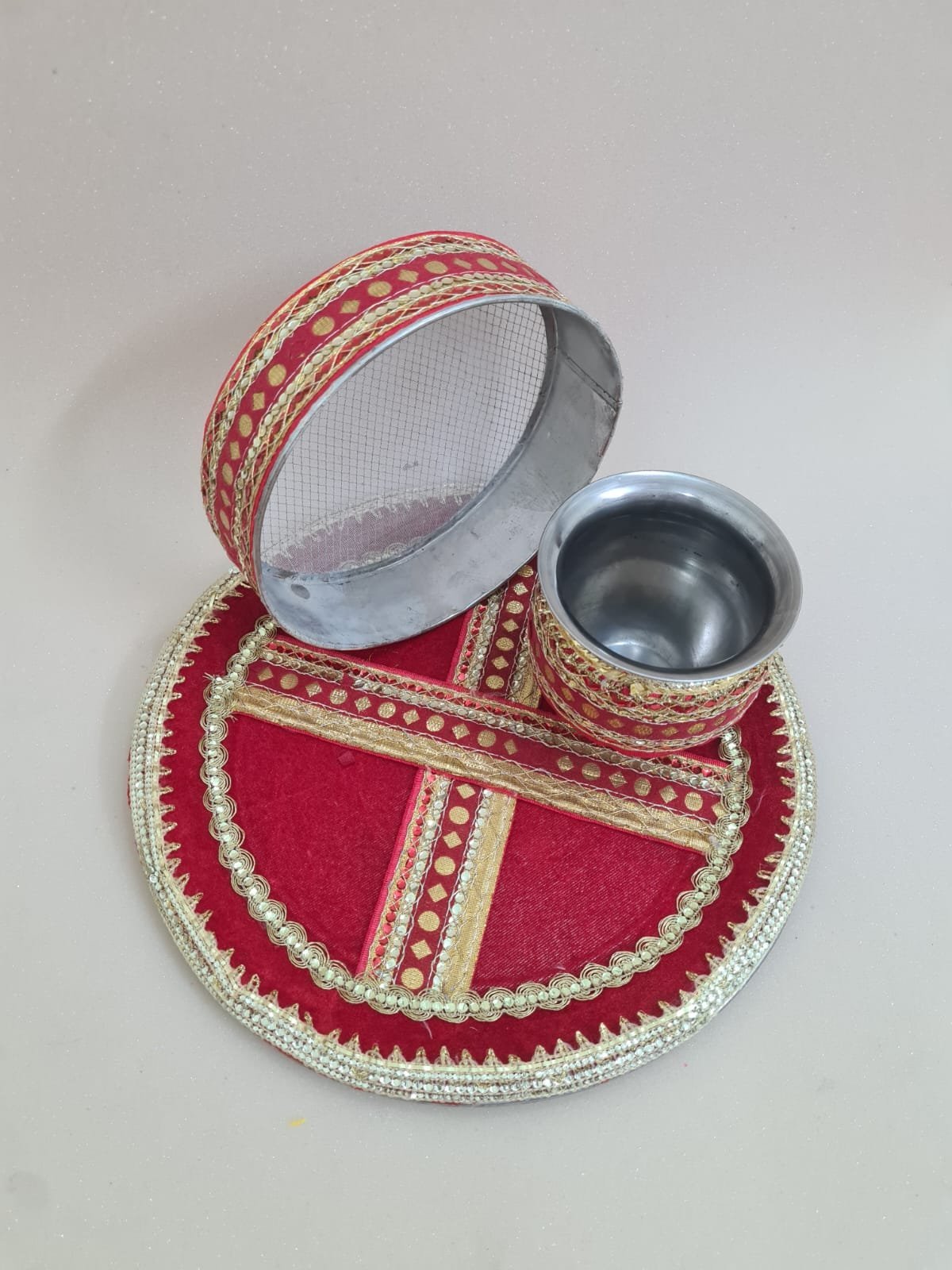 Stylish Res Gotta Work Karwachauth Thali 3pc Set